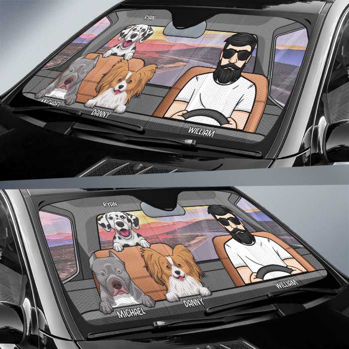 Custom Name Cartoon Dog Car Gifts for Dog Lovers - Personalized Auto Sunshade