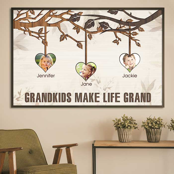 Custom Photo Grandkids Family Tree Gifts for Grandparents - Personalized Poster