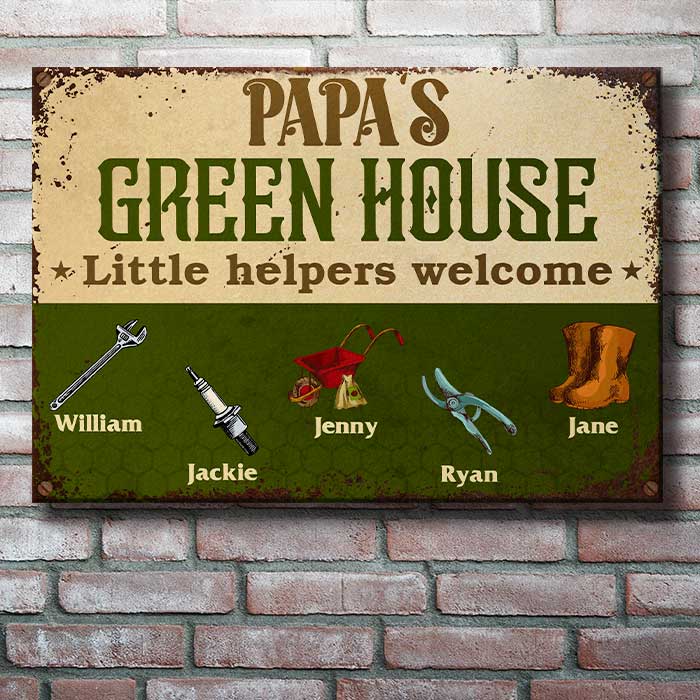 Custom Name Grandpa's Green House Gifts for Grandpa - Personalized Metal Sign