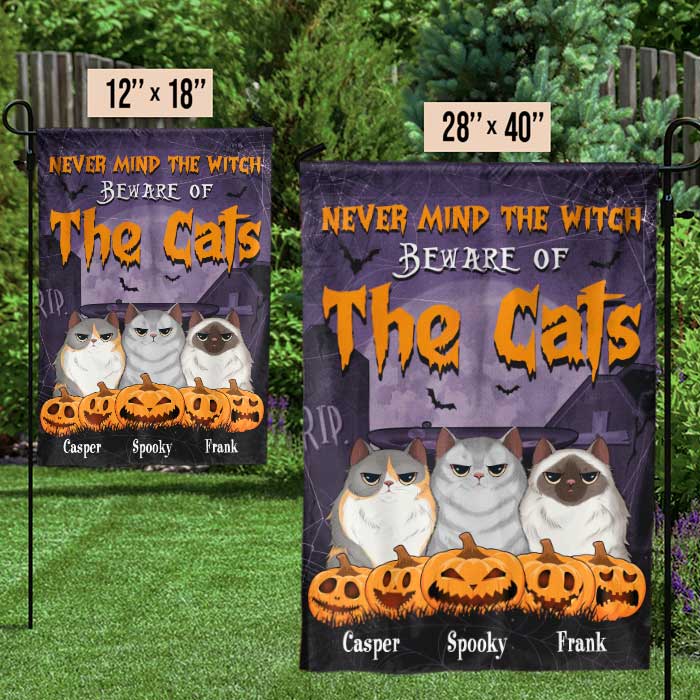 Custom Name Halloween Cat Decor - Personalized Flag