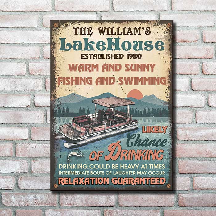 Custom Name Lakehouse Fishing Gifts - Personalized Metal Sign