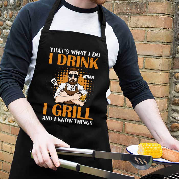 Custom Name Funny Beer Grilling Gifts for Men - Personalized Apron