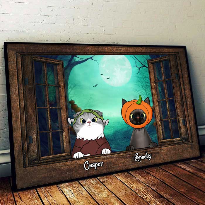 Custom Name Halloween Cat Gifts for Cat Lovers - Personalized Poster