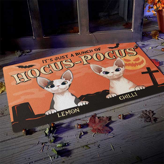 Custom Name Hocus Pocus Halloween Cat Gifts for Cat Lovers - Personalized Doormat