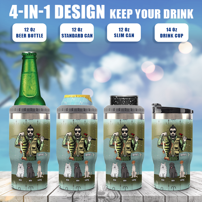 An Old Man Who Loves Fishing - Personalized Can Cooler - Gift For Fishing Dad, Gift For Pet Lovers