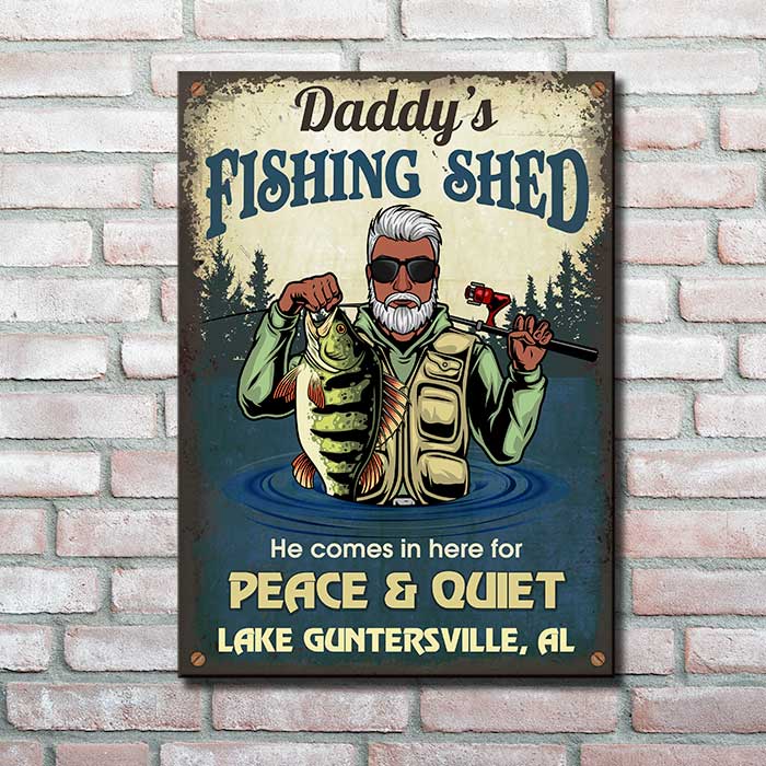 Custom Fishing Shed Gifts for Dad - Personalized Metal Sign