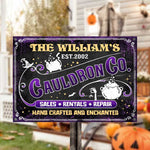 Custom Family Name Witchy Cauldron Halloween Decor - Personalized Metal Sign