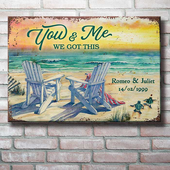 Custom Name and Date Beach Couple Gifts - Personalized Metal Sign