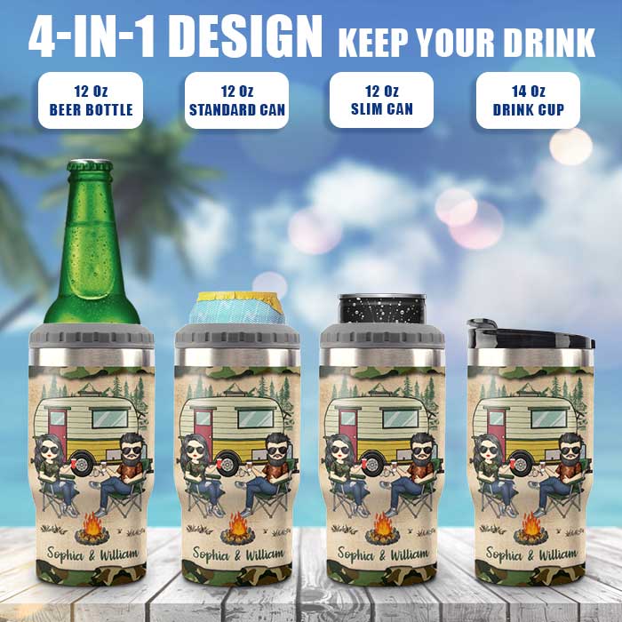 Custom Name Camping Gifts for Couples - Personalized Can Cooler