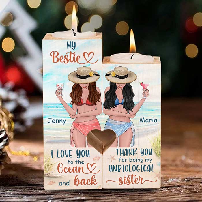 Custom Name Beach Bestie Sister Gifts - Personalized Color Candle Holder