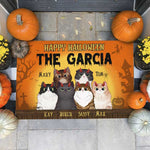 Custom Name Halloween Cat Family Decor - Personalized Doormat