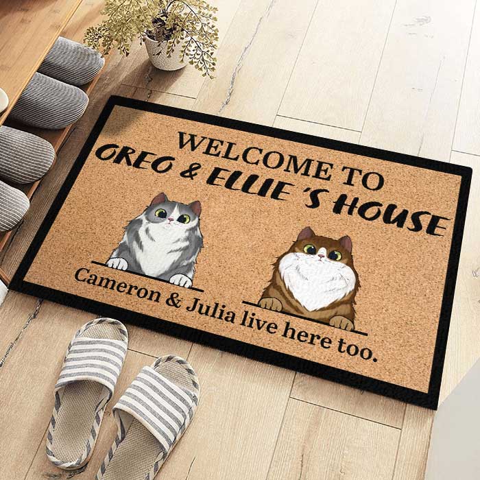 Welcome To Cats' House - Funny Personalized Cat Decorative Mat, Doormat
