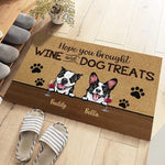 Custom Name Wine and Dog Treats Gifts for Dog Lovers - Personalized Doormat