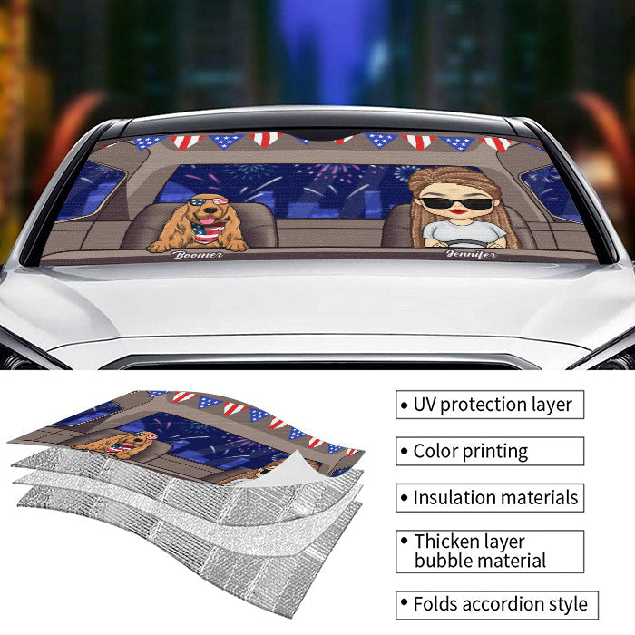 Custom Name Patriotic Dog Road Trip Gifts - Personalized Auto Sunshade