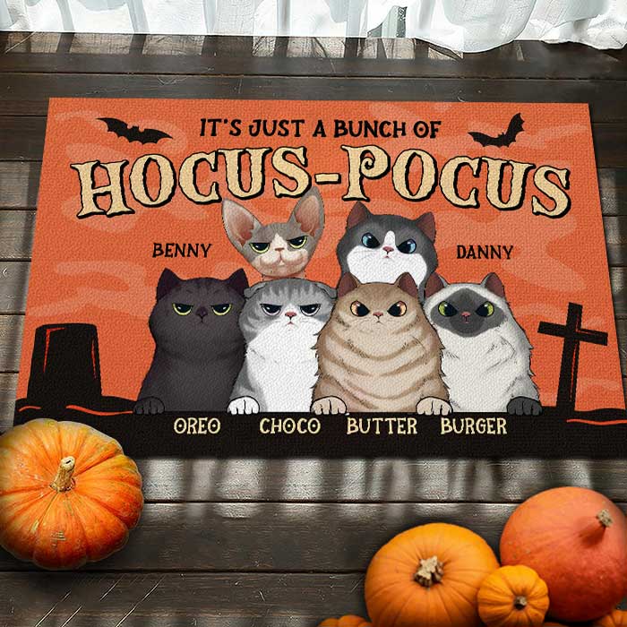 Custom Name Hocus Pocus Halloween Cat Gifts for Cat Lovers - Personalized Doormat