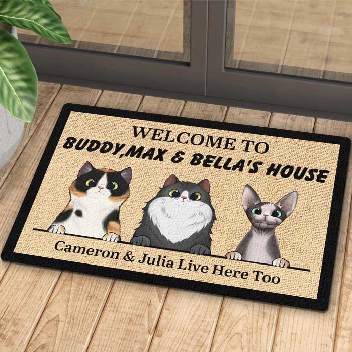 Personalized Welcome to Cat's House - Funny Personalized Cat Decorative Mat, Doormat