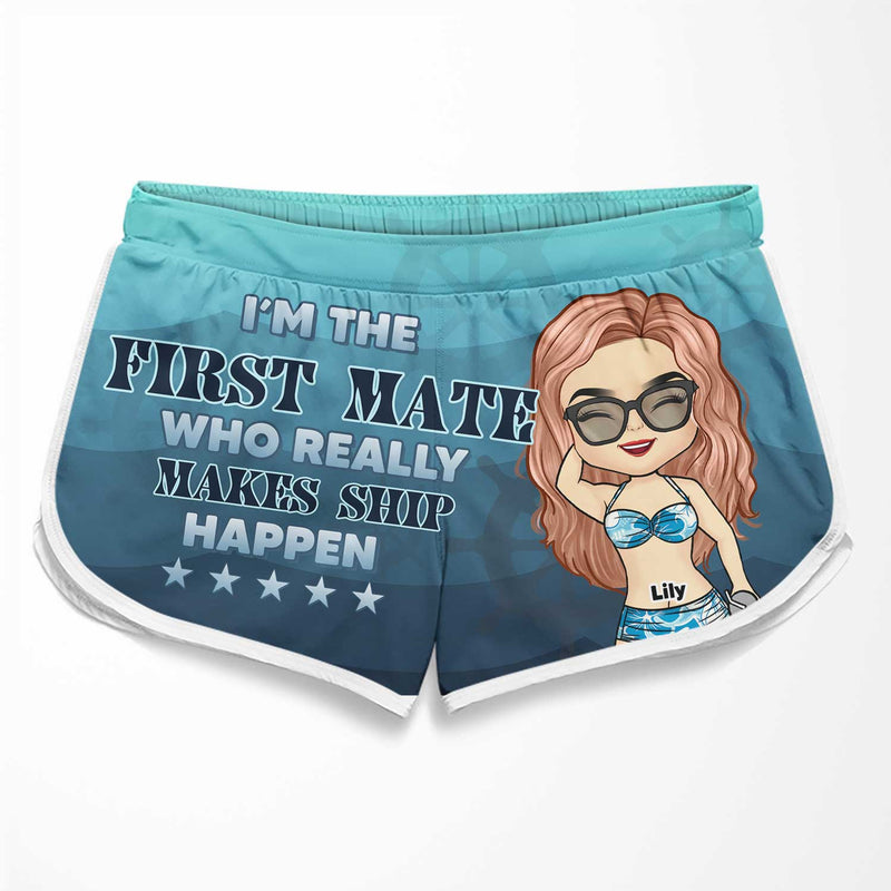 Custom Name Captain First Mate Couple Gifts - Personalized Couple Beach Shorts