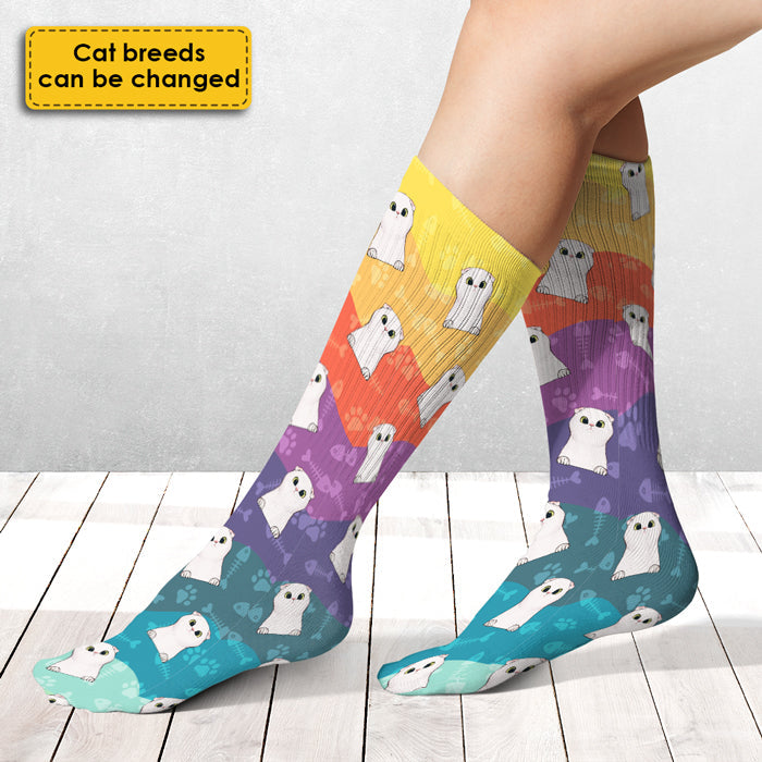 Cute Cat Rainbow Gifts for Cat Lovers - Colorful Socks