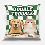 Custom Name Double Trouble Gifts for Dog and Cat Lovers - Personalized Pillow