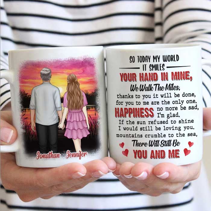 Your Hand In Mine We Walk The Miles - Gift For Couples, Personalized Mug
