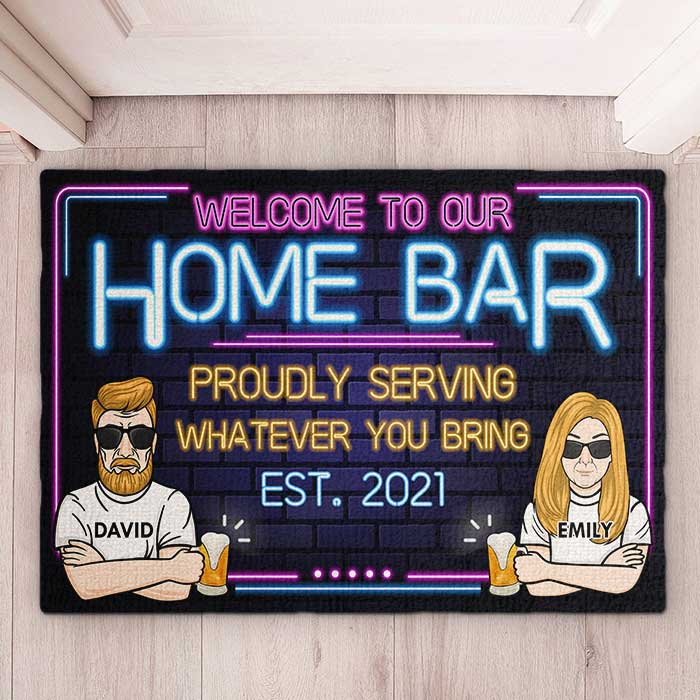 Welcome To Our Home Bar - Gift For Couples, Husband Wife, Personalized Decorative Mat