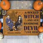 Custom Name Halloween Witch and Devil Gifts for Couples - Personalized Doormat