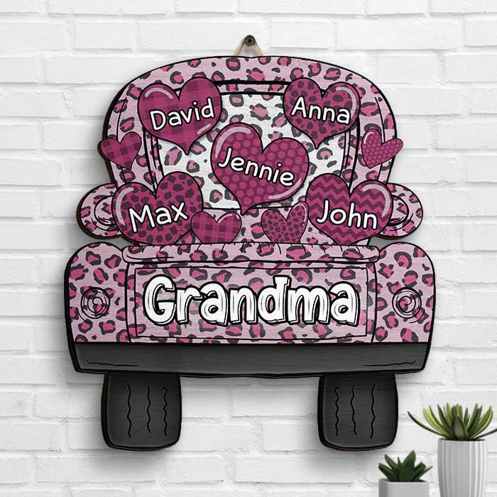 Grandma Truck Loading Heart - Gift For Mom, Grandma - Personalized Shaped Wood Sign