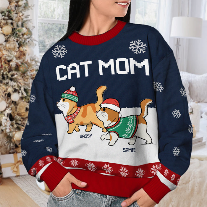 Custom Name Cat Mom Christmas Gifts for Women - Personalized Sweatshirt