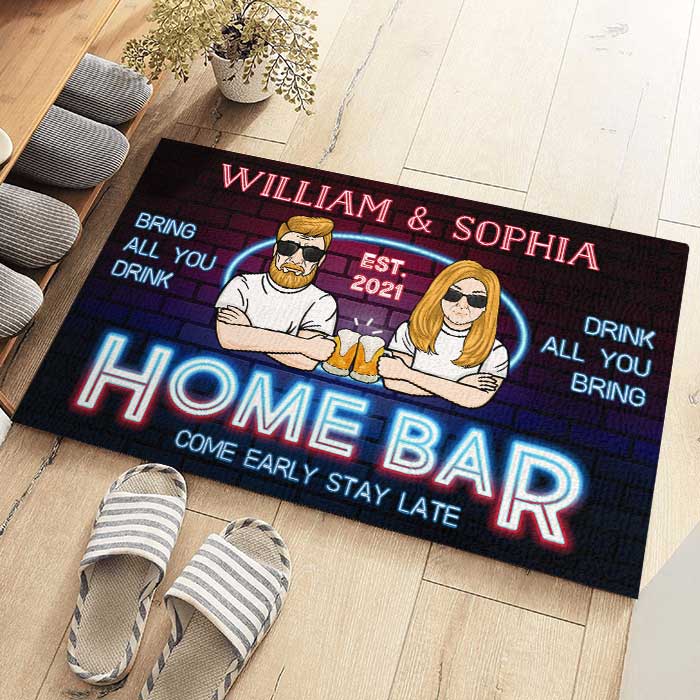 Custom Name Home Bar Couple Gifts - Personalized Doormat
