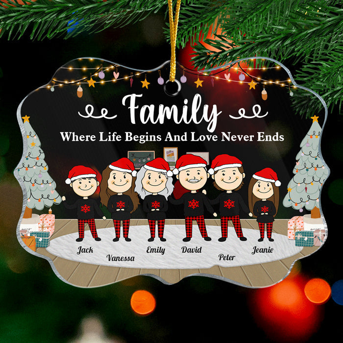 Family Where Life Begins And Love Never Ends - Personalized Custom Benelux Shaped Acrylic Christmas Ornament - Gift For Family, Christmas Gift