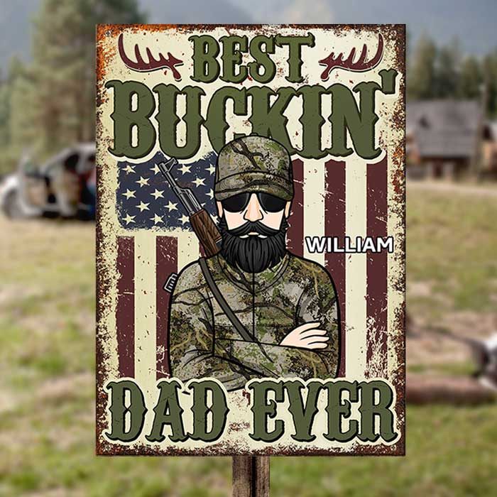 Custom Name Buckin Dad Hunting Gifts - Personalized Metal Sign