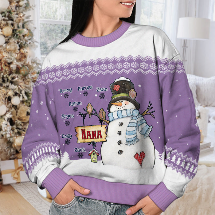 Nana Snowman & Her Little Snowflakes - Personalized Custom Unisex Ugly Christmas Sweatshirt, Wool Sweatshirt, All-Over-Print Sweatshirt -  Gift For Grandma, Grandparents, Christmas Gift