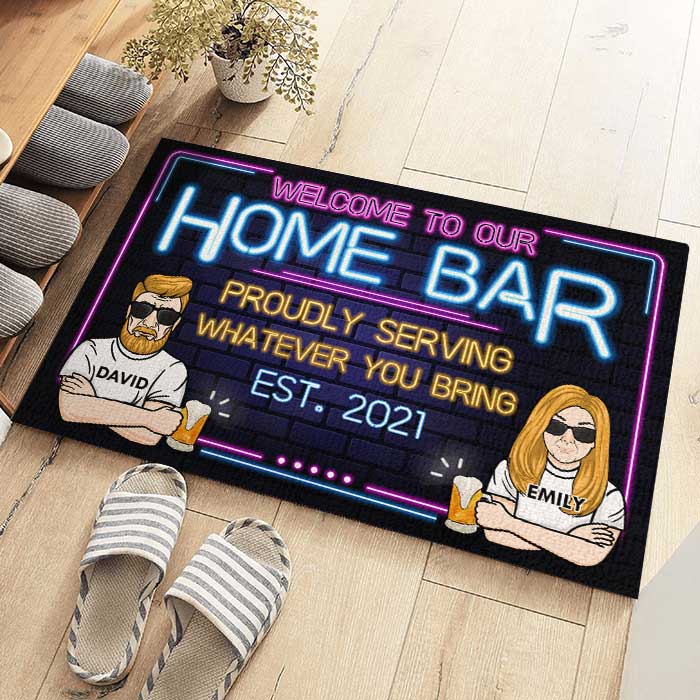 Custom Name Home Bar Gifts for Couples - Personalized Doormat