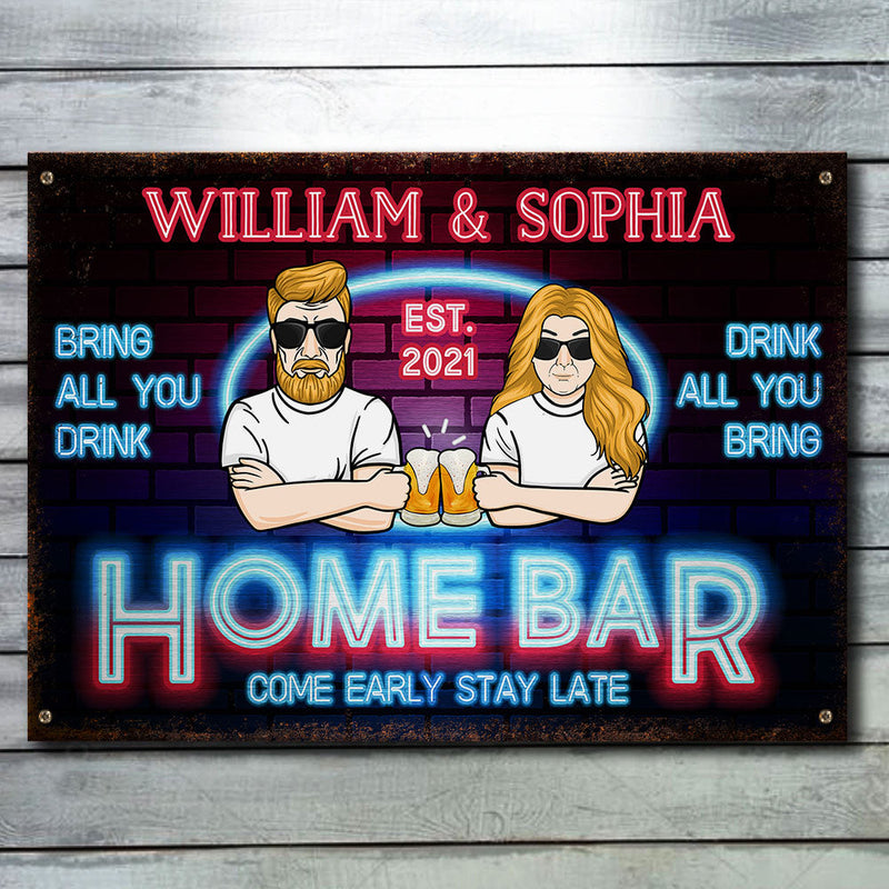 Custom Name Home Bar Gifts for Couples - Personalized Metal Sign