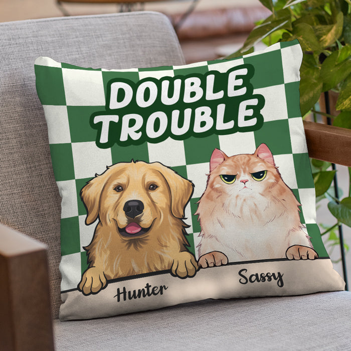 Custom Name Double Trouble Gifts for Dog and Cat Lovers - Personalized Pillow