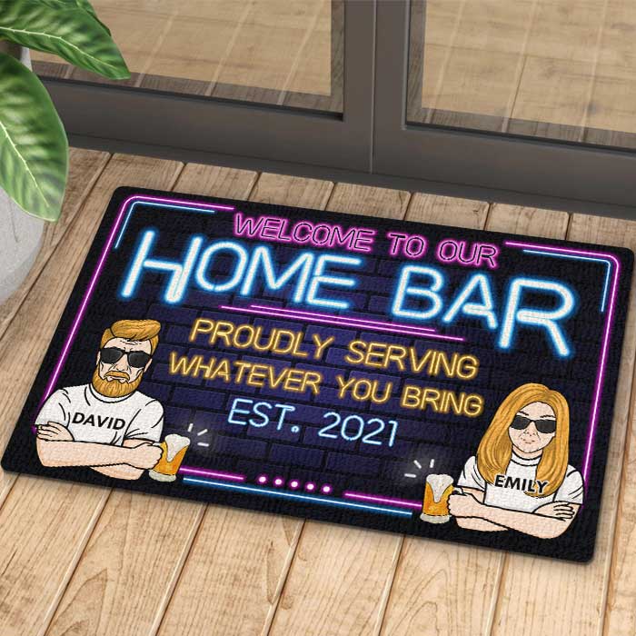 Custom Name Home Bar Gifts for Couples - Personalized Doormat