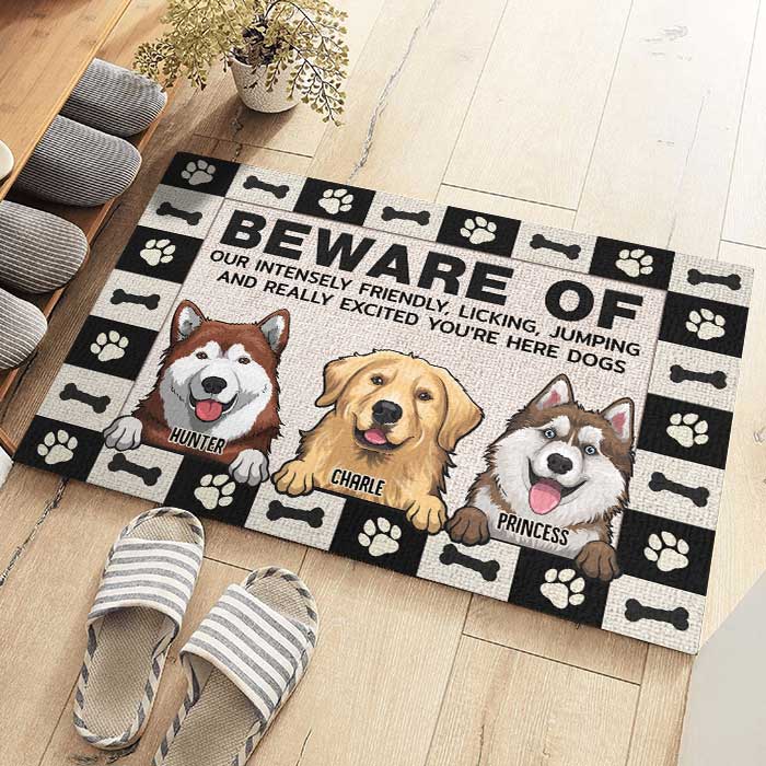 Beware Of Our Intensely - Personalized Decorative Mat - Gift For Dog Lovers, Dog Owners, Dog Gift, Gift For Pet Lovers