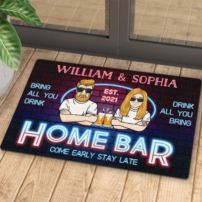 Custom Name Home Bar Couple Gifts - Personalized Doormat