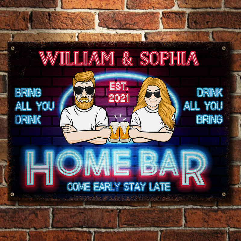 Custom Name Home Bar Gifts for Couples - Personalized Metal Sign