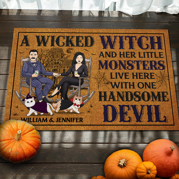 Custom Name Witch Family Halloween Decor - Personalized Doormat