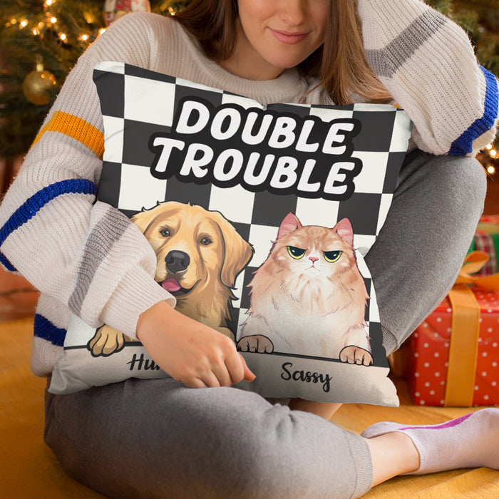 Custom Name Double Trouble Gifts for Dog and Cat Lovers - Personalized Pillow