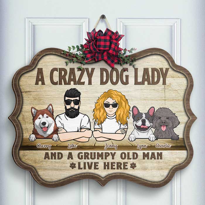 Custom Name Crazy Dog Lady Gifts for Couples - Personalized Wood Sign