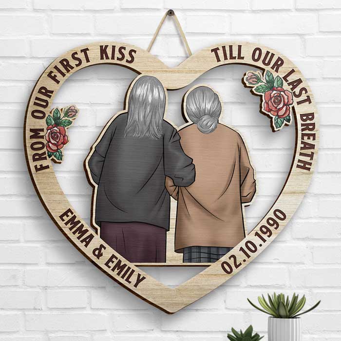 From Our First Kiss, LGBTQ+ Couples - Gift For Couples, Husband Wife, Personalized Shaped Wood Sign