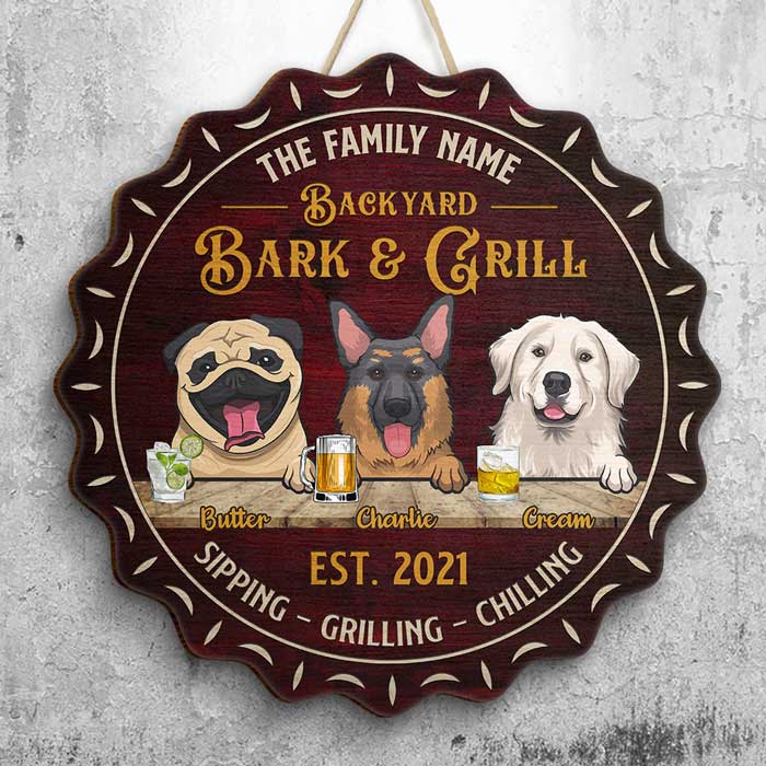 Custom Family Name Dog Bar & Grill Decor - Personalized Wood Sign