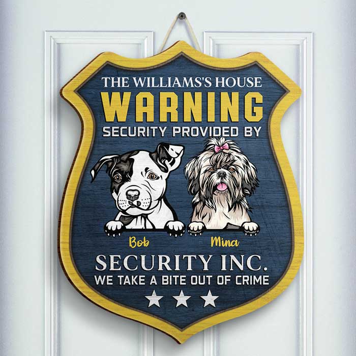 Custom Name Dog Security Decor - Personalized Wood Sign