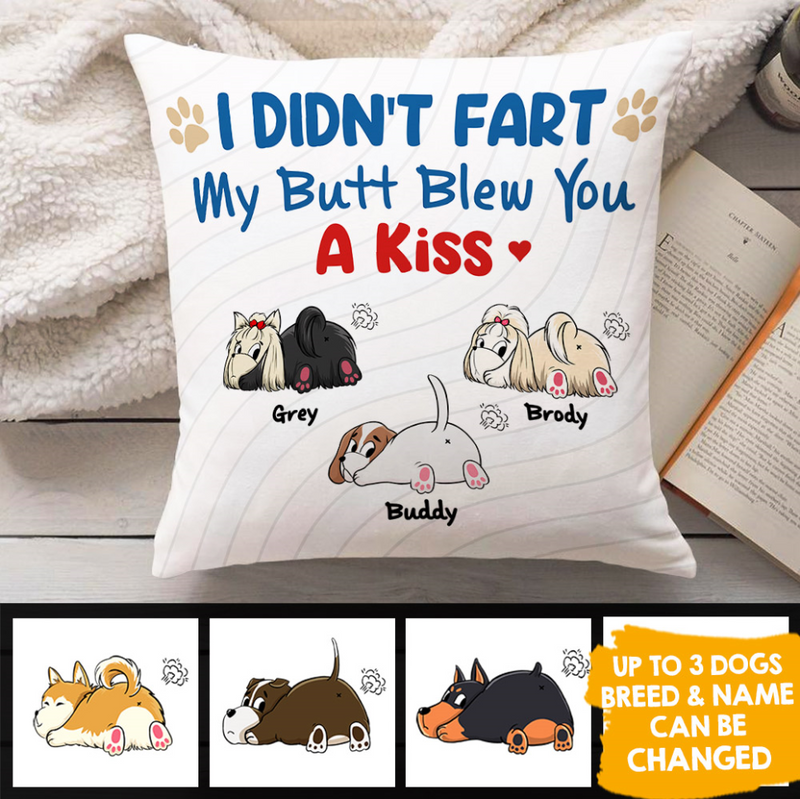 Custom Funny Dog Name Butt Kiss Gifts for Dog Lovers - Personalized Pillow
