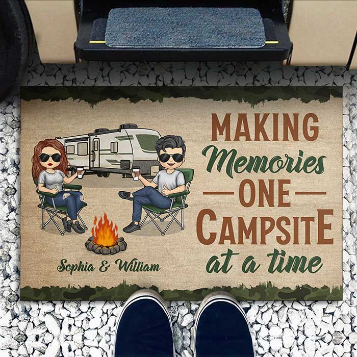 Making Memories One Campsite At A Time - Couple Personalized Custom Decorative Mat - Gift For Husband Wife, Anniversary, Camping Lovers