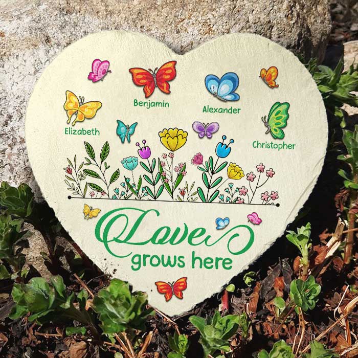 Custom Name Butterfly Family Garden Decor - Personalized Garden Stone