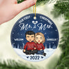 Our First Christmas As Mr & Mrs - Personalized Custom Round Shaped Ceramic Christmas Ornament - Gift For Couple, Husband Wife, Anniversary, Engagement, Wedding, Marriage Gift, Christmas Gift