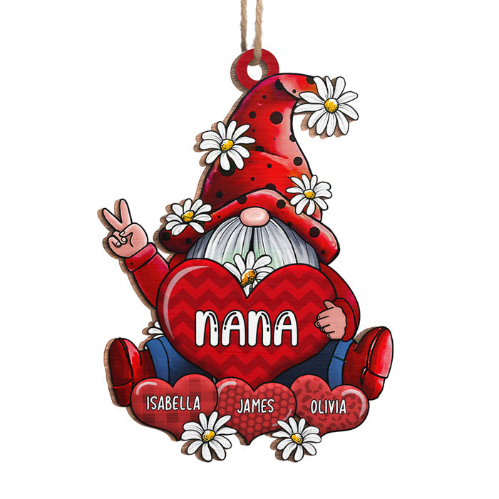 Gnome With Heart - Personalized Custom Gnome Shaped Wood Christmas Ornament - Gift For Grandma, Grandparents, Christmas Gift